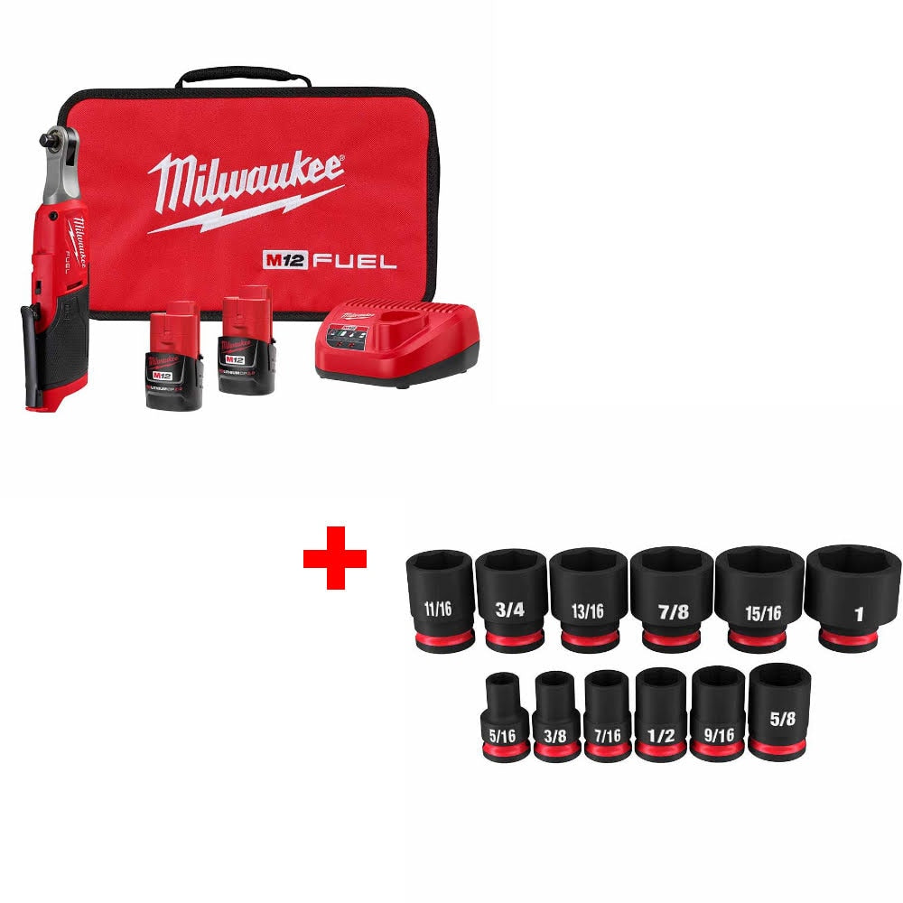 Milwaukee 2567-22 M12 FUEL 3/8" Ratchet Kit W/ FREE 49-66-7005 12PC Socket Set