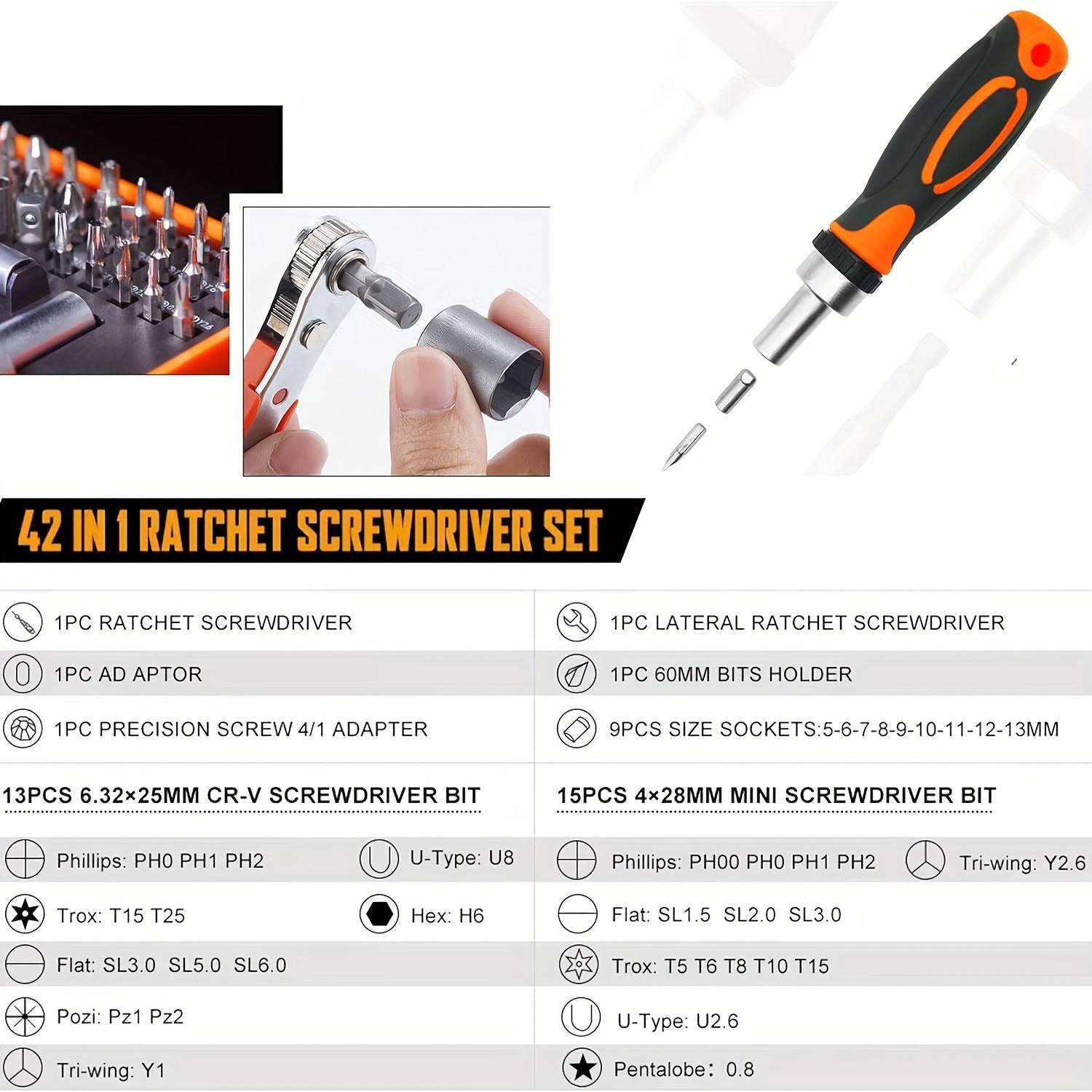 1 Set Ratcheting Screwdriver Set 42 In 1 Ratchet Wrench Set, With Rotatable Ratchet Handles Storage Case, Household Repair Tool Kits For Bike