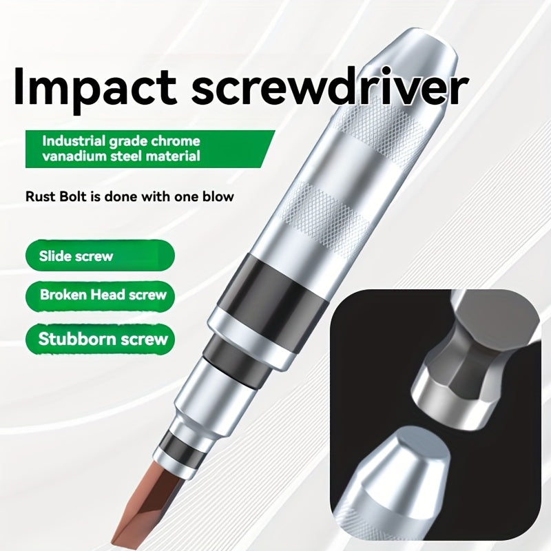 1 Set Army Green Impact Screwdriver, Metal Manual Driver with Replaceable Bit, Tapping Screwdriver Set for Stubborn Screws, Rusty Fasteners, Automotive Grade, No Assembly Required, Uncharged