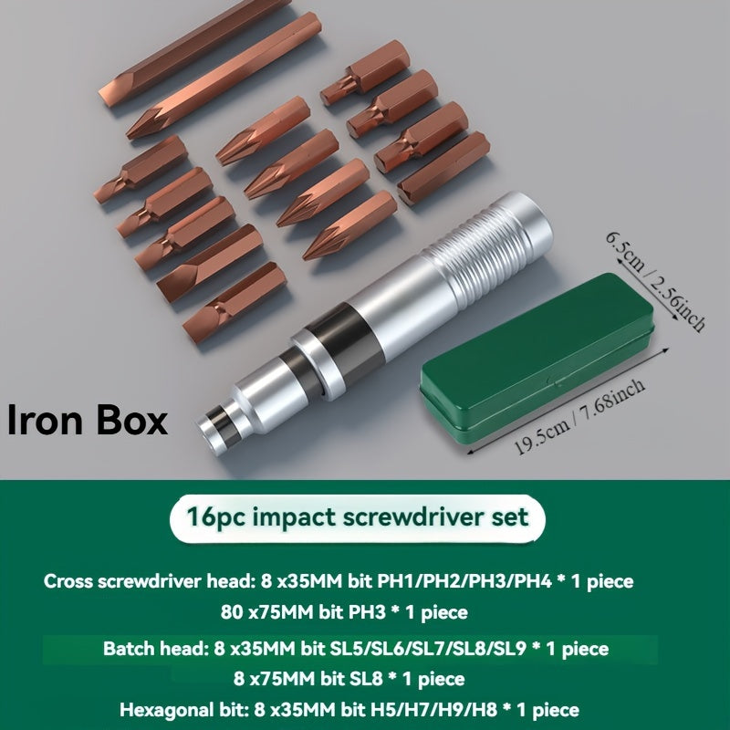 1 Set Army Green Impact Screwdriver, Metal Manual Driver with Replaceable Bit, Tapping Screwdriver Set for Stubborn Screws, Rusty Fasteners, Automotive Grade, No Assembly Required, Uncharged