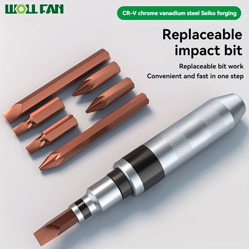 1 Set Army Green Impact Screwdriver, Metal Manual Driver with Replaceable Bit, Tapping Screwdriver Set for Stubborn Screws, Rusty Fasteners, Automotive Grade, No Assembly Required, Uncharged