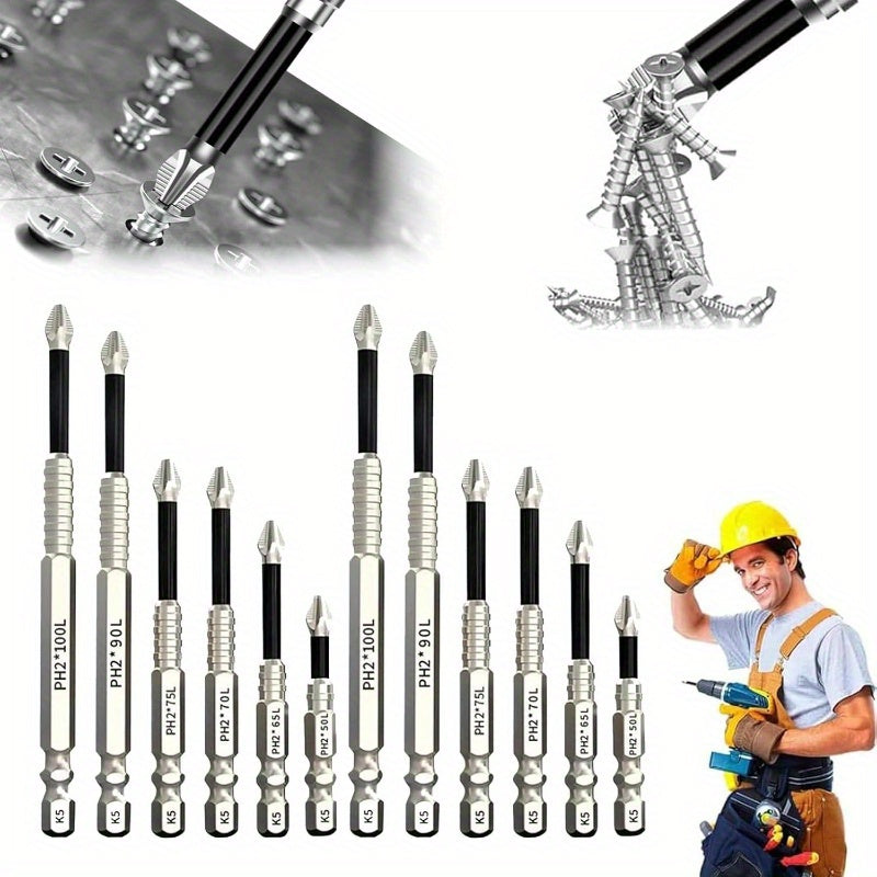 12pcs Heavy-Duty Magnetic Screwdriver Drill Bit Set with Ergonomic Grip & Color-Coded Tips - Slip Magnetic Bits for Home, Car, Electronics, Furniture Assembly - Compatible with Power Drills & Manual Use - Durable Construction (No Power Required) - Ideal